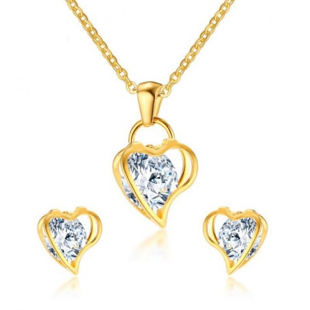 Heart & crystal necklace & earrings - jewellery setJewellery Sets