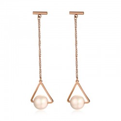 Triangles & pearls - rose gold long earringsEarrings