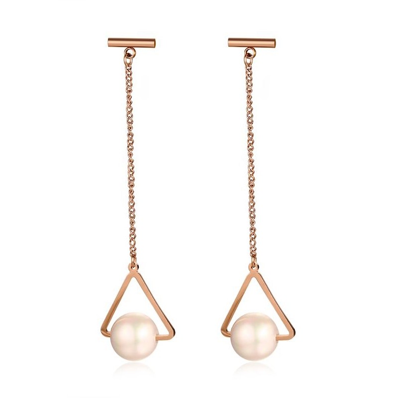 Triangles & pearls - rose gold long earringsEarrings