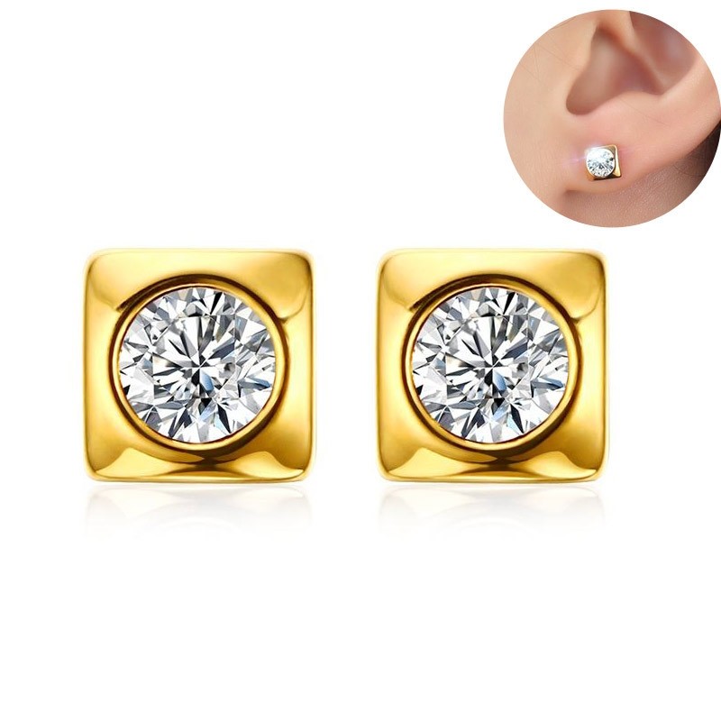 Round crystal stud gold square earringsEarrings