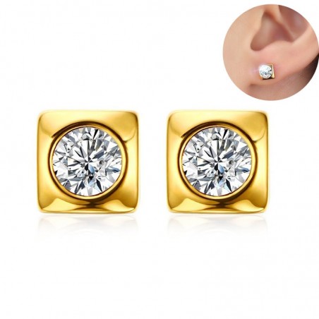 Round crystal stud gold square earringsEarrings