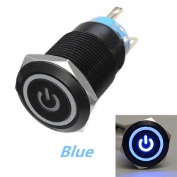 12V 5-pin 19mm metal push button - momentary power switch with LED - waterproof switch - BlackSwitches