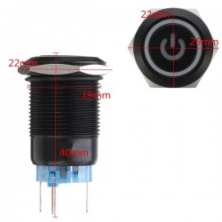 12V 5-pin 19mm metal push button - momentary power switch with LED - waterproof switch - BlackSwitches