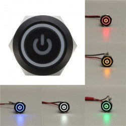 12V 5-pin 19mm metal push button - momentary power switch with LED - waterproof switch - BlackSwitches