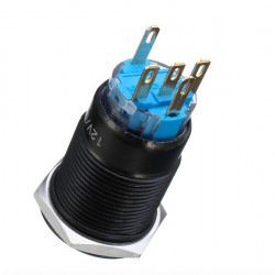 12V 5-pin 19mm metal push button - momentary power switch with LED - waterproof switch - BlackSwitches