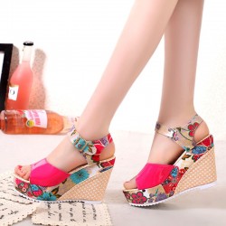 Flower pattern wedge heel sandalsSandals
