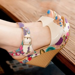 Flower pattern wedge heel sandalsSandals