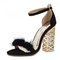 Fur crystal transparent metal high heel sandalsSandals