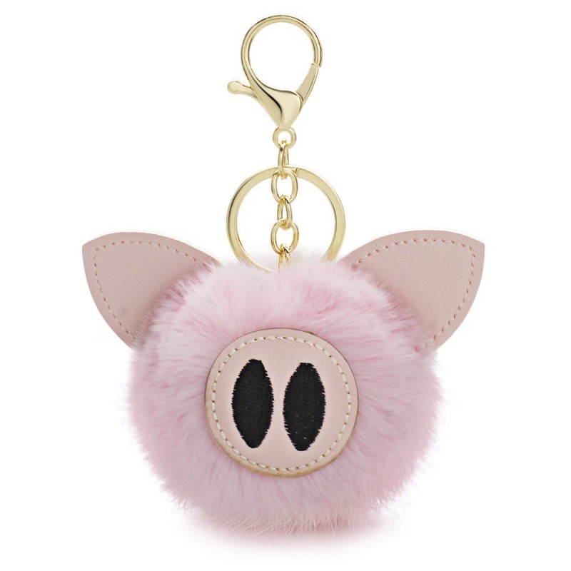 Fur pompom - piggy - keyringKeyrings