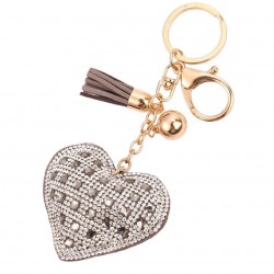 Rhinestone heart & tassel - keychain - keyringKeyrings