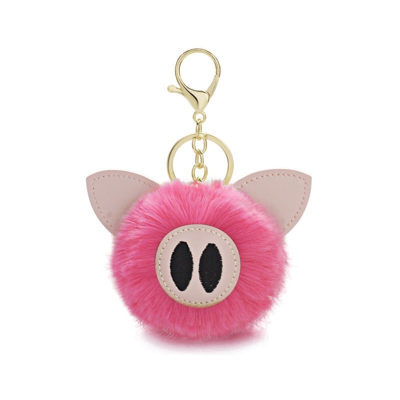 Fur pompom - piggy - keyringKeyrings