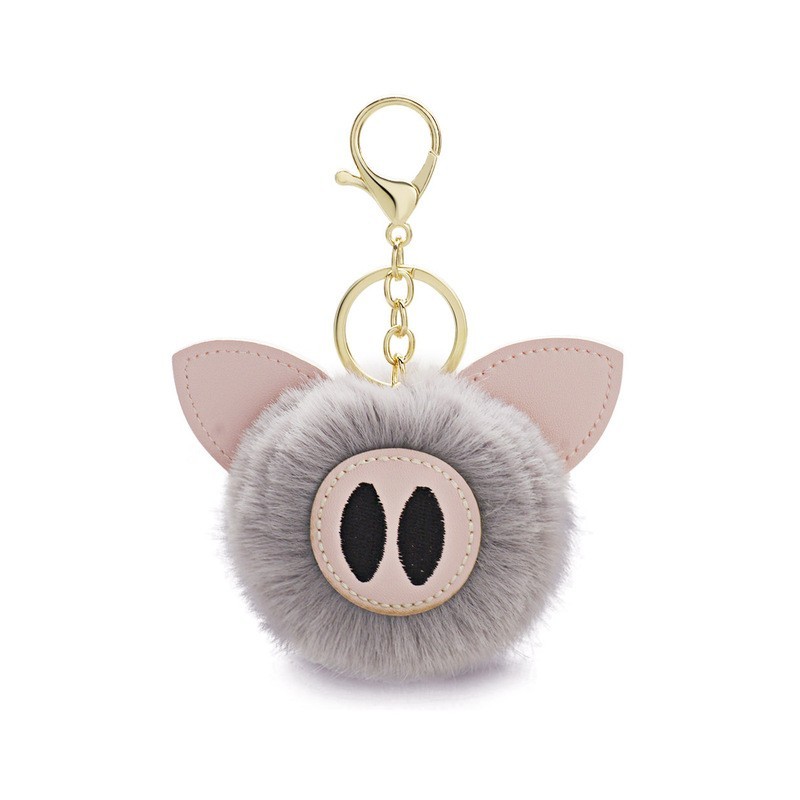 Fur pompom - piggy - keyringKeyrings