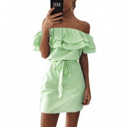 Off shoulders strapless striped ruffles mini dressDresses