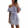 Off shoulders strapless striped ruffles mini dressDresses