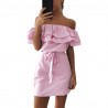 Off shoulders strapless striped ruffles mini dressDresses