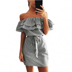 Off shoulders strapless striped ruffles mini dressDresses