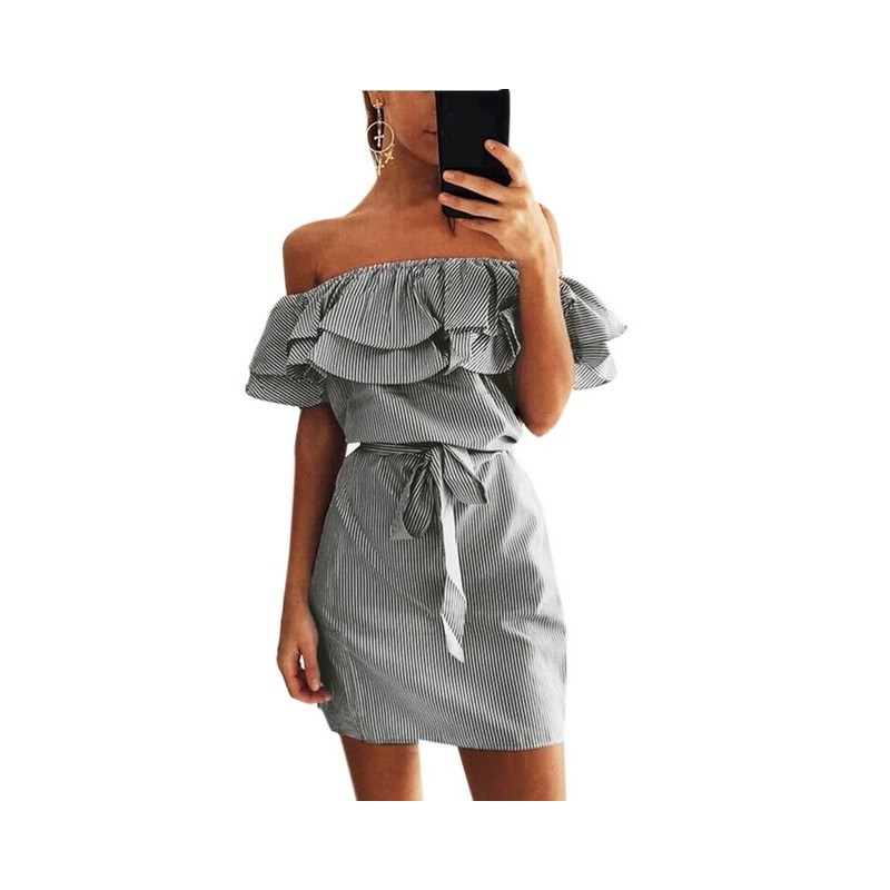 Off shoulders strapless striped ruffles mini dressDresses Off shoulders strapless striped ruffles mini dressDresses