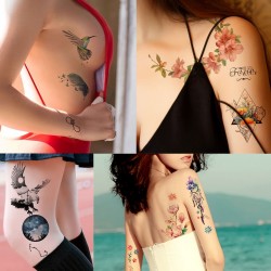 Flower & bird temporary fake tattoo stickerStickers