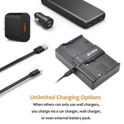 NP-F960 NP-F970 NP F930 Battery Dual Charger for SONY F950 F330 F550 F570 F750 F770 MC1500C HD1000CBattery & Chargers