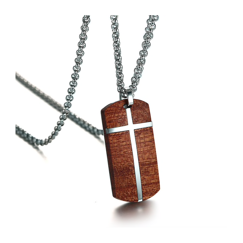 Vintage rosewood stainless steel cross necklaceNecklaces