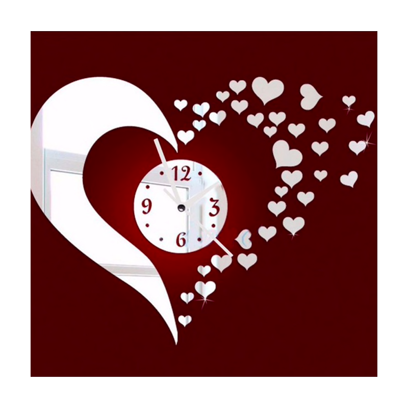 3D mirror heart & clock wall stickerWall stickers