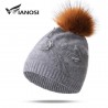 Natural fox fur pompom wool hatHats & Caps