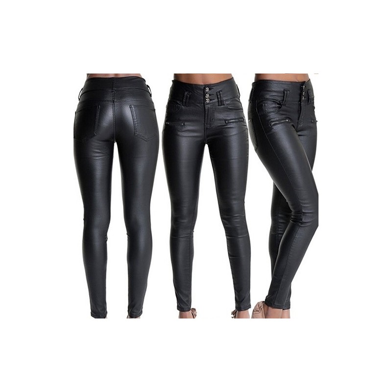 Faux leather high waisted trousers pantsWomen's fashion