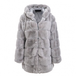 Elegant fluffy hooded long jacket - fur coat - plus sizeJackets