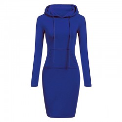 Fleece hooded dress with pockets - long sweaterDresses