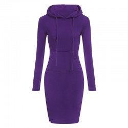 Fleece hooded dress with pockets - long sweaterDresses
