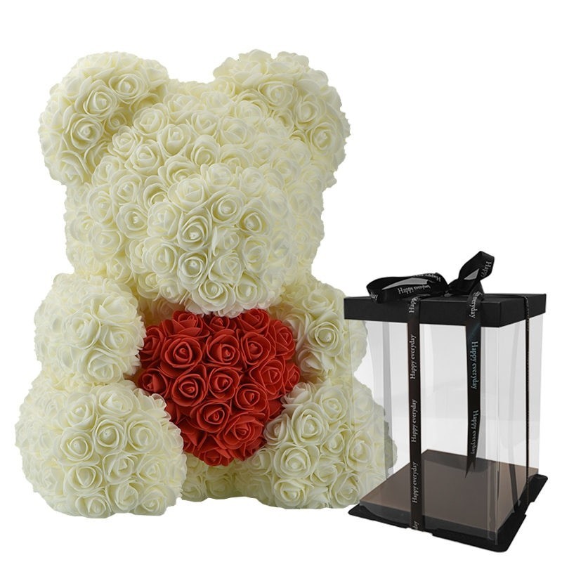 Infinity rose flower teddy bear with heart 40 cmValentine's day