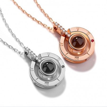 Pendant with 100 languages projection I LOVE YOU rose & silver necklaceNecklaces