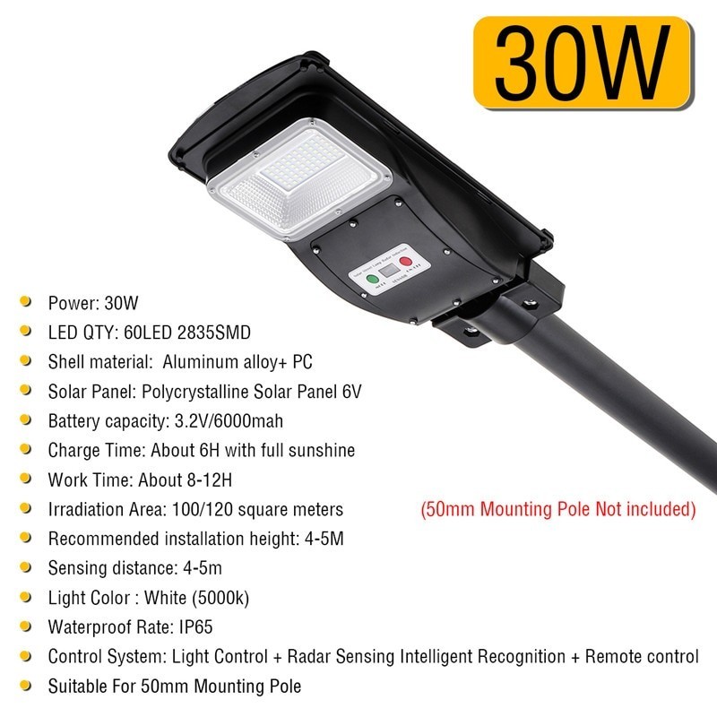 30W - 60W - 90W LED solar street light lamp - PIR motion sensor - remote control - waterproofStreet lighting