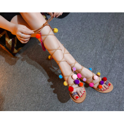 Suede sandals with pompons - leather lacesSandals