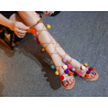 Suede sandals with pompons - leather lacesSandals