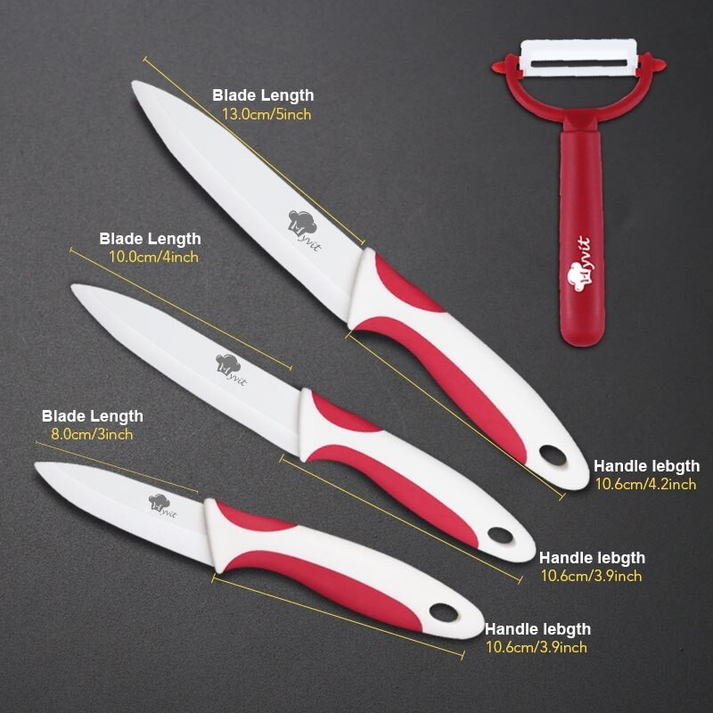 A set of ceramic knives with a peelerCeramic A set of ceramic knives with a peelerCeramic