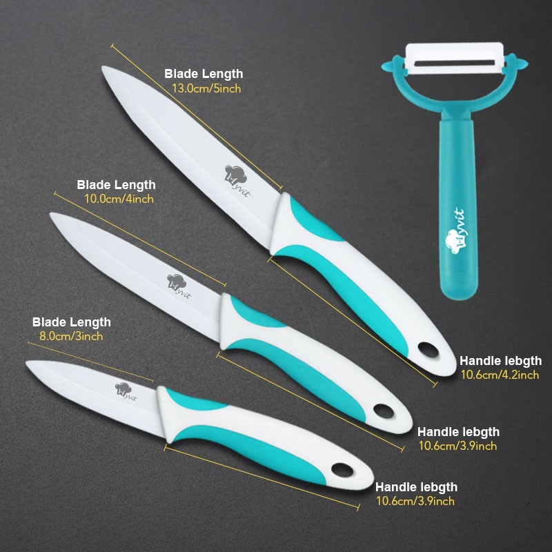 A set of ceramic knives with a peelerCeramic A set of ceramic knives with a peelerCeramic