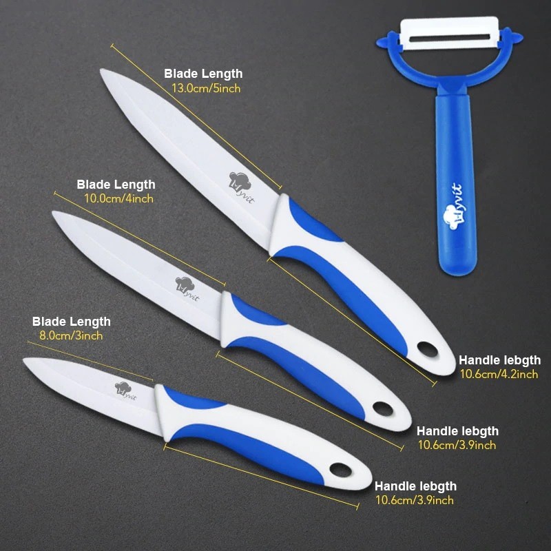 A set of ceramic knives with a peelerCeramic A set of ceramic knives with a peelerCeramic