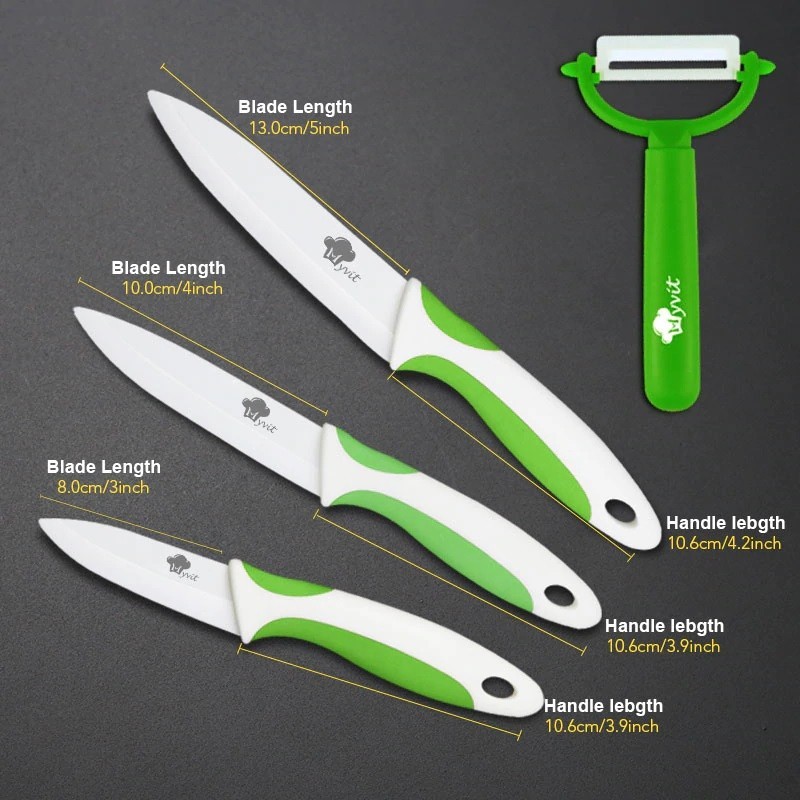 A set of ceramic knives with a peelerCeramic A set of ceramic knives with a peelerCeramic