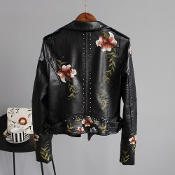 Punk style - floral embroidery - leather jacketJackets