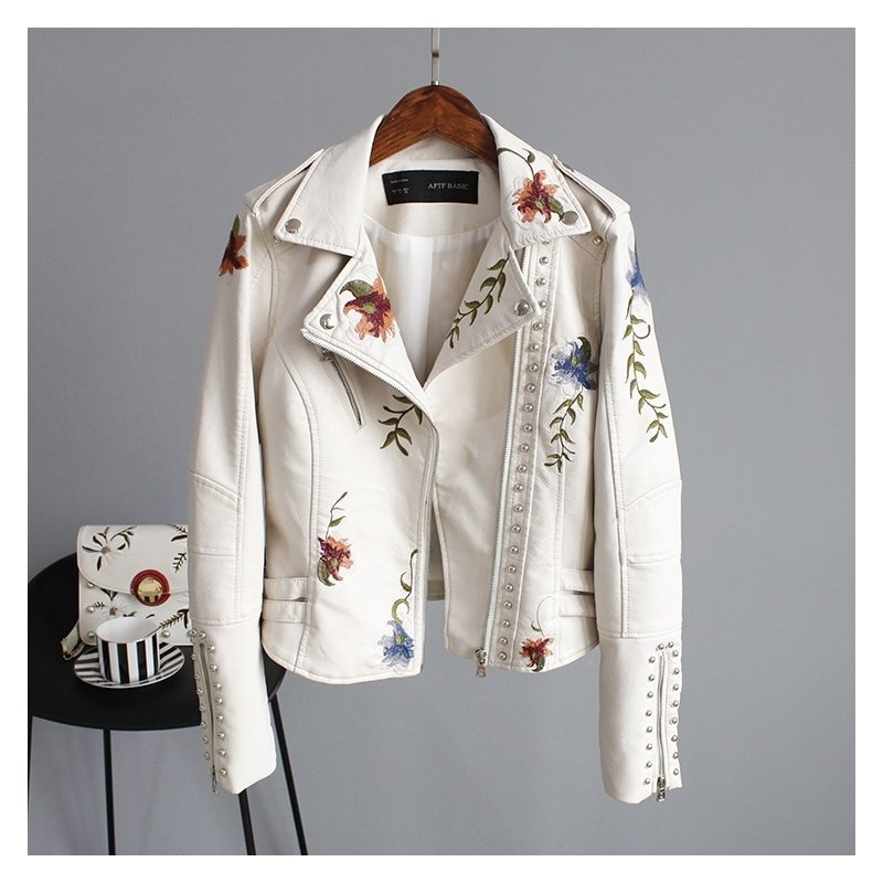 Punk style - floral embroidery - leather jacketJackets Punk style - floral embroidery - leather jacketJackets