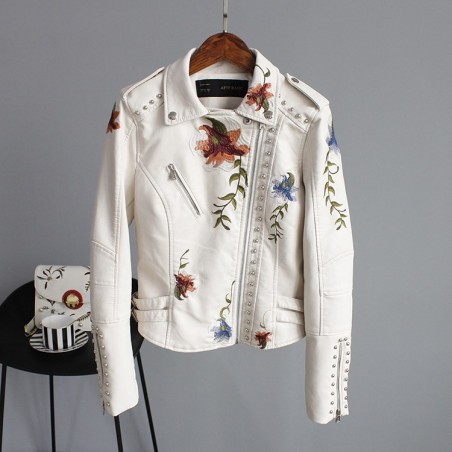 Punk style - floral embroidery - leather jacketJackets