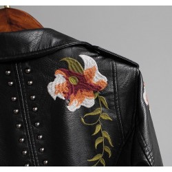 Punk style - floral embroidery - leather jacketJackets