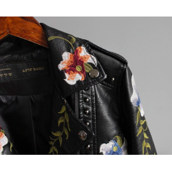 Punk style - floral embroidery - leather jacketJackets