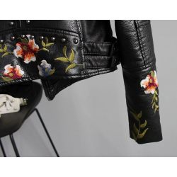 Punk style - floral embroidery - leather jacketJackets