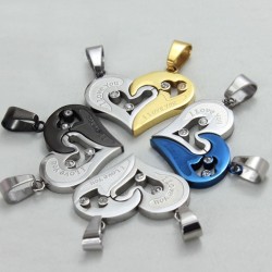 I Love You - heart - stainless steel pendant with necklace - 2 piecesNecklaces