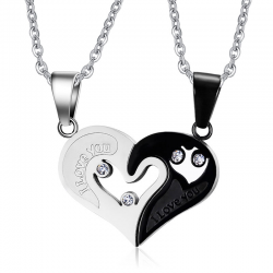 I Love You - heart - stainless steel pendant with necklace - 2 piecesNecklaces