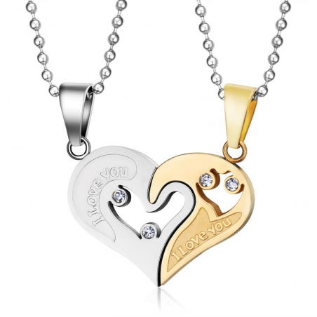 I Love You - heart - stainless steel pendant with necklace - 2 piecesNecklaces
