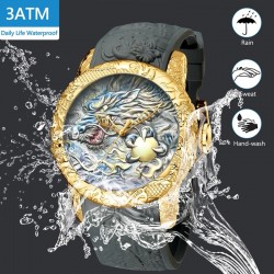 Luxury waterproof quartz watch with dragon sculptureWatches