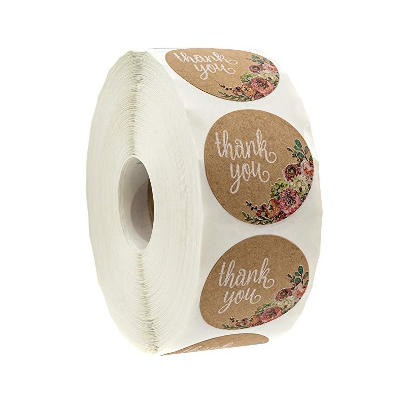 Thank you - natural kraft paper - round stickers 500 / 1000 piecesAdhesives & Tapes